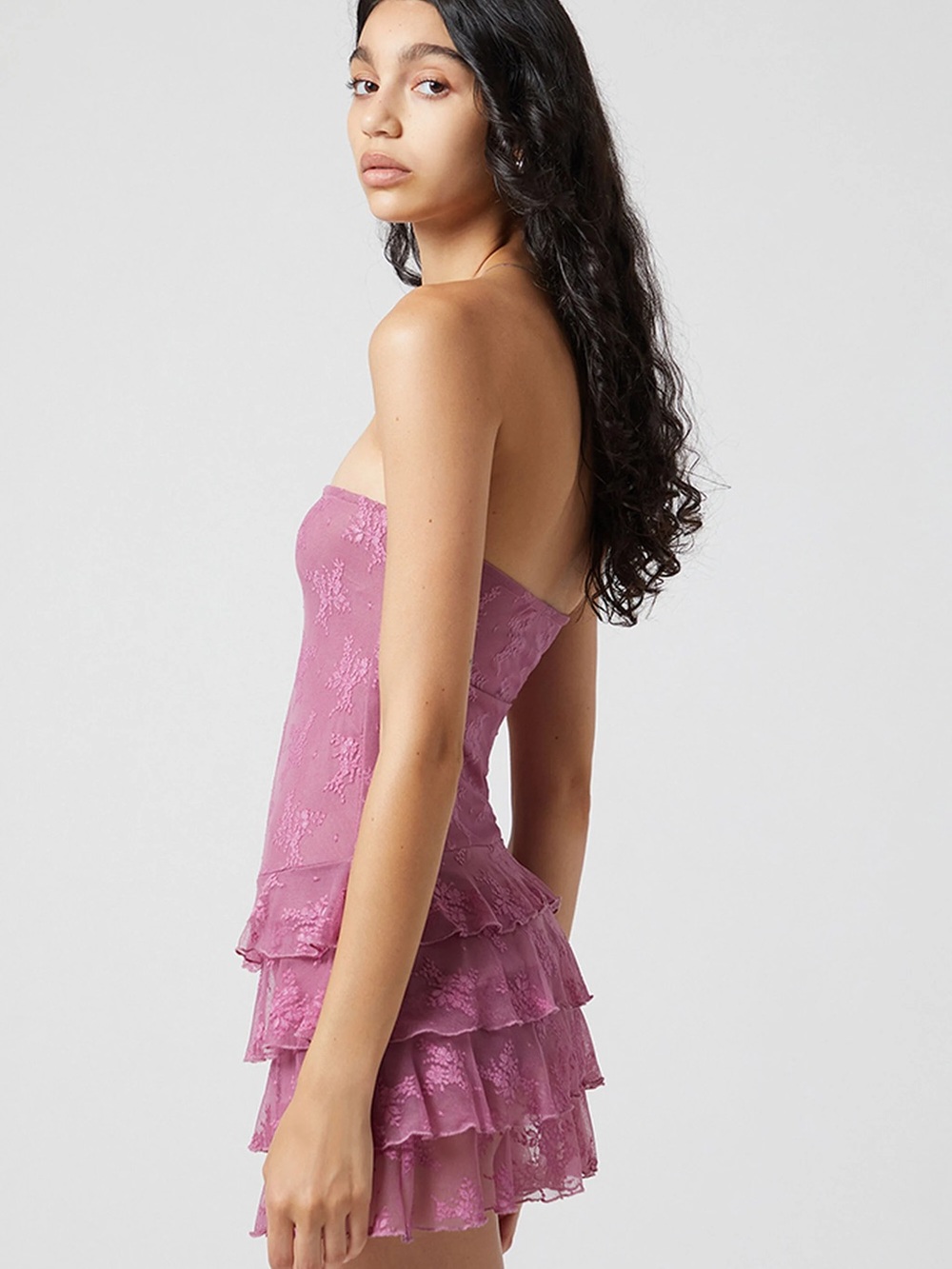 Lace Ruffle Strapless Mini Dress - Picture 2 of 6